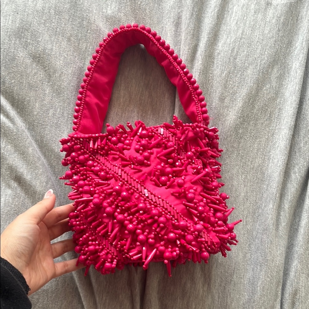 Antik Kraft Pink Mini Bag with Fringe Texture